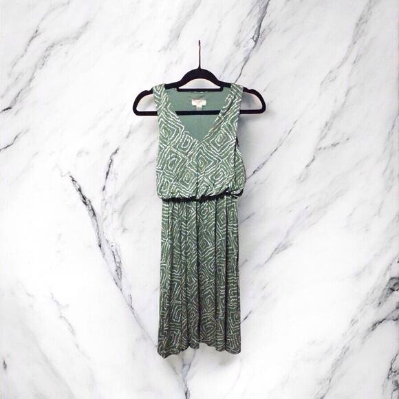 Ann Taylor LOFT Outlet Green Print Sleeveless V Neck Dress Petite XSP - Picture 1 of 8